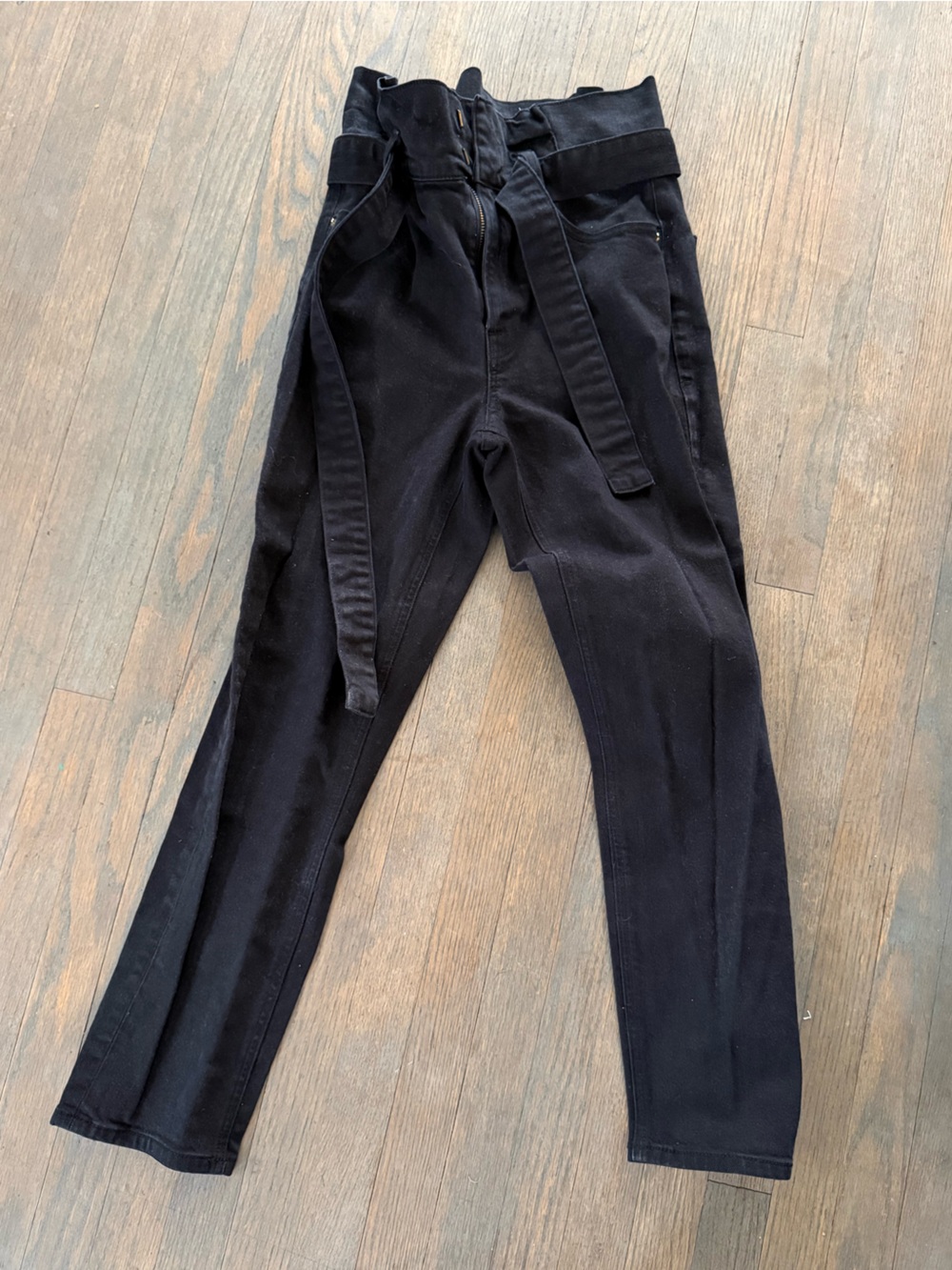 Frame Denim Black Paperbag Waist Tie Pants